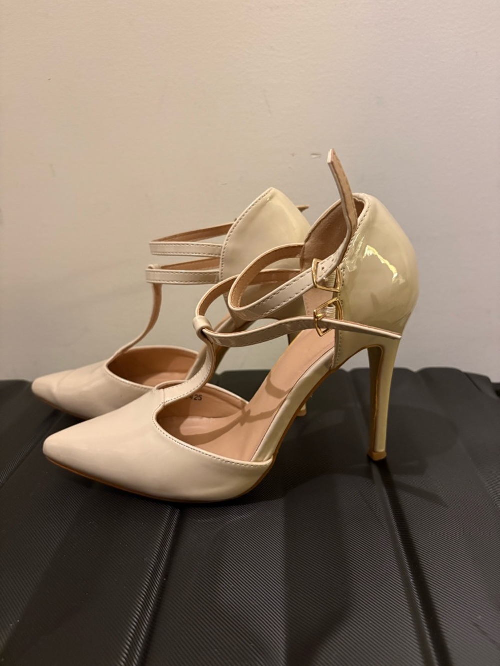 Women's Cream Strappy Pointed-Toe High Heels